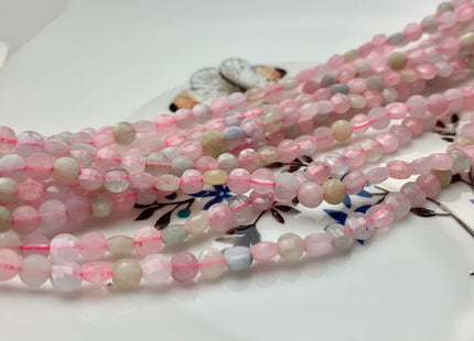 4-5mm Micro Faceted Diamond Cut Pink Color Morganite Flat Coin Disc Shape Genuine Morganite Gemstone Beads 15.5 Inches Strand #3081