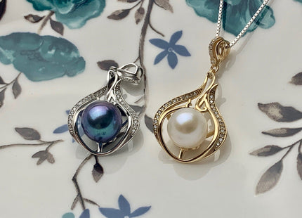 One Piece 925 Sterling Silver/Gold Pendant Setting Findings For Half Drilled Pearls Oval Tear Design Pearl Mounting DIY Jewelry #10184