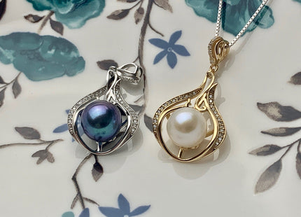 One Piece 925 Sterling Silver/Gold Pendant Setting Findings For Half Drilled Pearls Oval Tear Design Pearl Mounting DIY Jewelry #10184