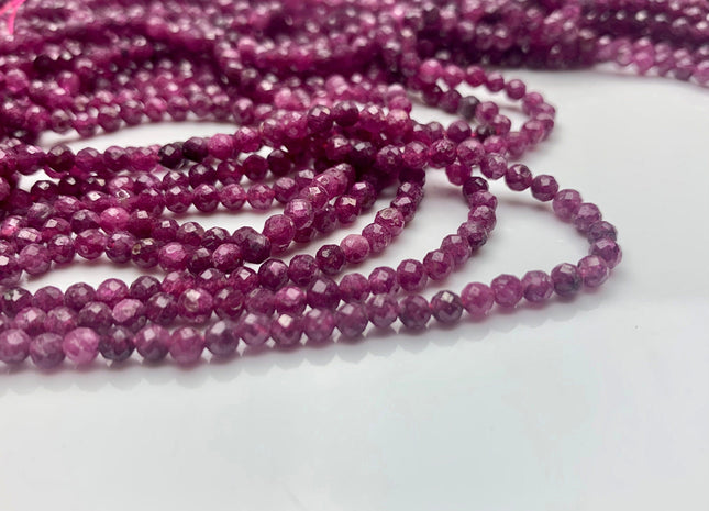 2mm 3mm 4mm AAA Micro Faceted Round Red Ruby Gemstone Beads Quality Faceted Ruby Gemstone Loose Beads #2325