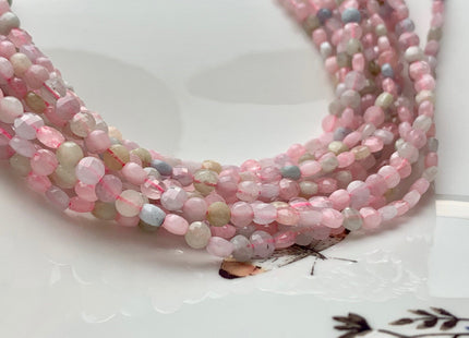 4-5mm Micro Faceted Diamond Cut Pink Color Morganite Flat Coin Disc Shape Genuine Morganite Gemstone Beads 15.5 Inches Strand #3081