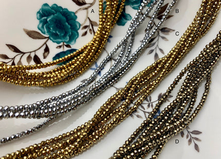3mm Hematite Pyrite Beads Silver Gold Rhodium Color Faceted Rondelle Shape Polished Beads 16 Inches #2259