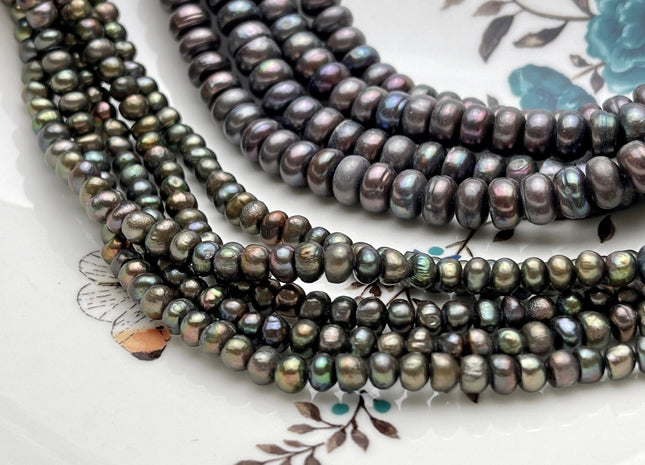 5-8 mm Dark Green/ Gray Round Button Freshwater Pearl Button Beads Genuine Cultured Freshwater Rondelle Button Pearls B Grade #P2229