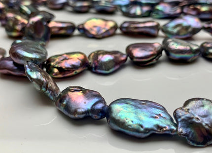 12x20-16x22 mm AAA Rainbow Peacock Keishi Freshwater Pearl Beads Irregular Shape Peacock Limited Edition Flat Oval Keishi Pearls #388