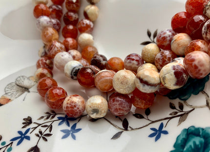 10mm 12mm 14mm 16mm Faceted Round Fire Agate Gemstone Beads Heat Treated Mixed Orange Pink And Cream Color Agate 15.5 Inches #2658