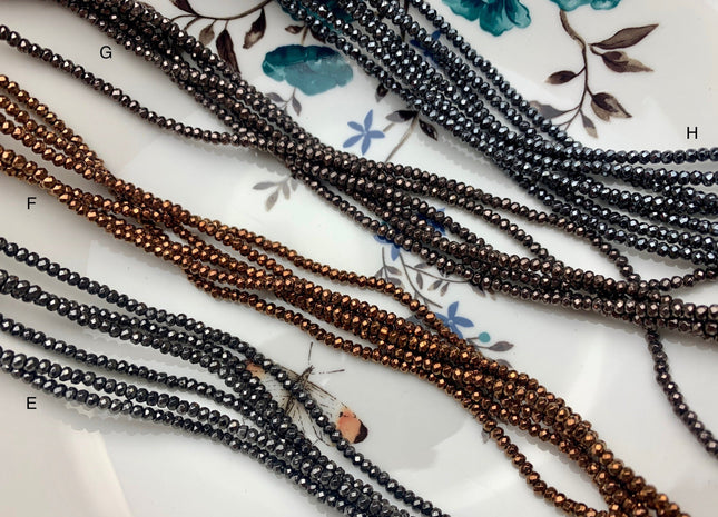 3mm Hematite Pyrite Beads Silver Gold Rhodium Color Faceted Rondelle Shape Polished Beads 16 Inches #2259