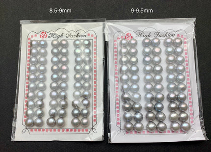AAAA One Pair 8-12 mm Top Quality High Luster Round Button Half Drilled Freshwater Pearls Genuine Gray Color Freshwater Pearls #1624