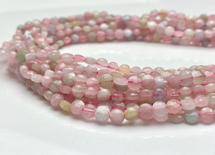 4-5mm Micro Faceted Diamond Cut Pink Color Morganite Flat Coin Disc Shape Genuine Morganite Gemstone Beads 15.5 Inches Strand #3081