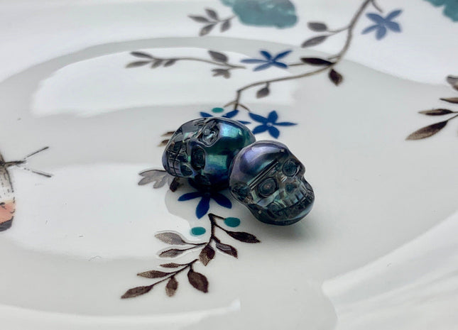 One Piece 10x12-15 mm Hand Carved Skull Peacock Black Freshwater Pearl Beads Genuine Black Pearl For DIY Earring Pendant Jewelry #P1465