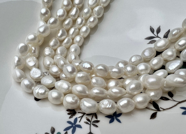8x10 mm AAA Natural White High Luster Rice Nugget Freshwater Pearl Beads Top Quality White Freshwater Nugget Pearls #1795