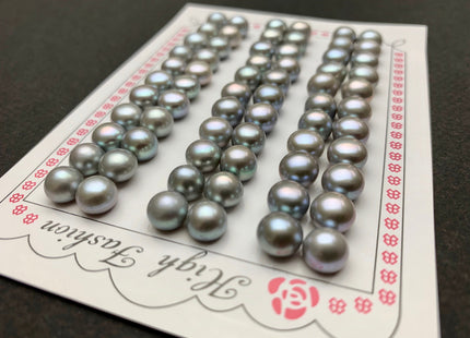 AAAA One Pair 8-12 mm Top Quality High Luster Round Button Half Drilled Freshwater Pearls Genuine Gray Color Freshwater Pearls #1624