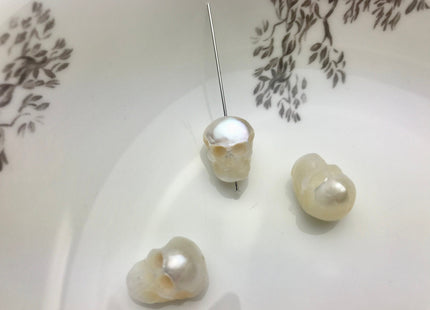 One Piece 9-11x12-14 mm Hand Carved Skull Freshwater Pearl Beads Genuine Natural White Pearl For DIY Earring Pendant Jewelry #P1097