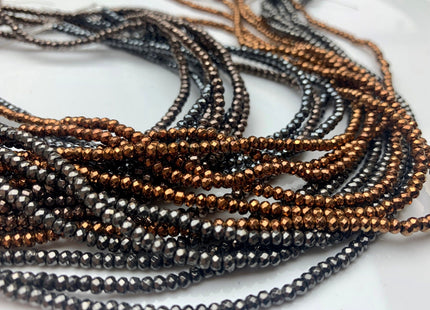 3mm Hematite Pyrite Beads Silver Gold Rhodium Color Faceted Rondelle Shape Polished Beads 16 Inches #2259