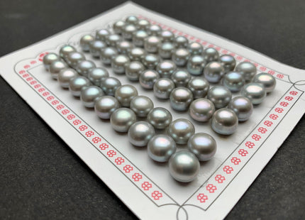 AAAA One Pair 8-12 mm Top Quality High Luster Round Button Half Drilled Freshwater Pearls Genuine Gray Color Freshwater Pearls #1624