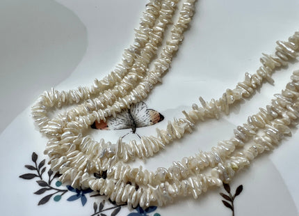 4-5 mm Very Rare Natural White Keshi Freshwater Pearl Beads Center Drilled Cornflakes Shape Keshi Chips Pearls Genuine Keshi Pearls #P2295