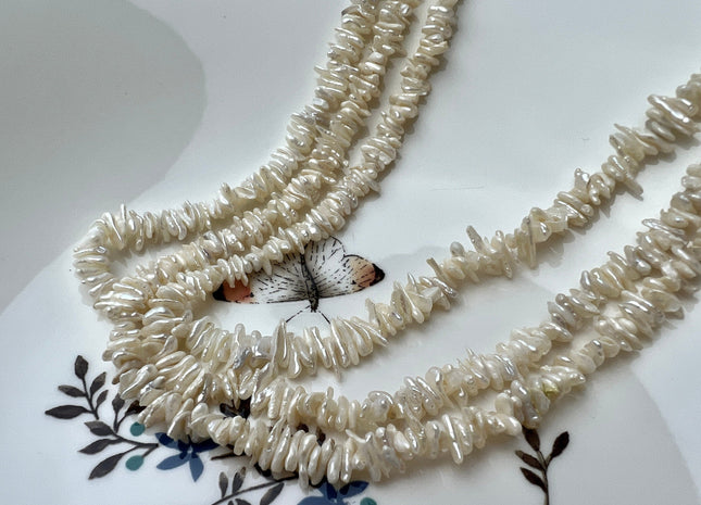 4-5 mm Very Rare Natural White Keshi Freshwater Pearl Beads Center Drilled Cornflakes Shape Keshi Chips Pearls Genuine Keshi Pearls #P2295