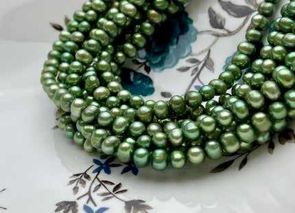 5-6 mm Light Forest Green Color Potato Freshwater Pearl Beads Genuine Cultured Freshwater Pearl Beads Green Potato Pearl Beads #P2099