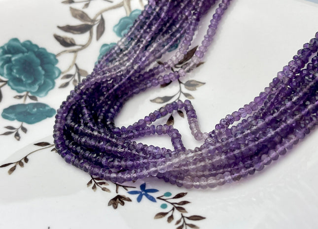 4 mm Natural Shaded Amethyst Gemstone Beads Faceted Rondelle Shape Genuine Purple Amethyst Tiny Gemstone Bead 13 Inches Strand #4155