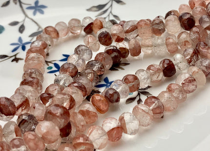 8mm 9mm AAA Faceted Rondelle Copper Rutile Quartz Gemstone Beads Genuine Gemmy Natural Pink Copper Rutile Quartz 8 Inches Strand #3722
