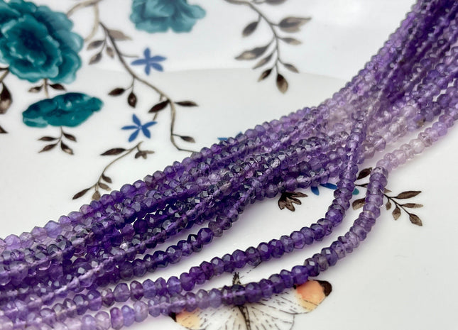 4 mm Natural Shaded Amethyst Gemstone Beads Faceted Rondelle Shape Genuine Purple Amethyst Tiny Gemstone Bead 13 Inches Strand #4155