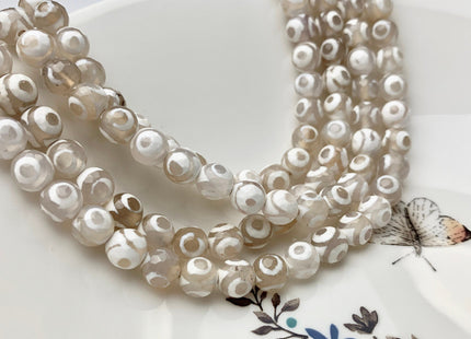 8 mm 10 mm AAA DZI Tibetan Agate Faceted Round Cream White Color Tibetan Agate Gemstone Loose Beads #2567