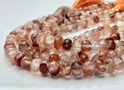 8mm 9mm AAA Faceted Rondelle Copper Rutile Quartz Gemstone Beads Genuine Gemmy Natural Pink Copper Rutile Quartz 8 Inches Strand #3722