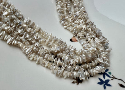 4-5 mm Very Rare Natural White Keshi Freshwater Pearl Beads Center Drilled Cornflakes Shape Keshi Chips Pearls Genuine Keshi Pearls #P2295