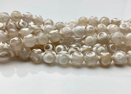 8 mm 10 mm AAA DZI Tibetan Agate Faceted Round Cream White Color Tibetan Agate Gemstone Loose Beads #2567