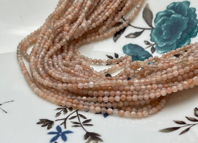 2-2.5 mm Faceted Round Tiny Peach Moonstone Gemstone Beads Genuine Natural Moonstone Loose Beads 13 Inches Strand #4127