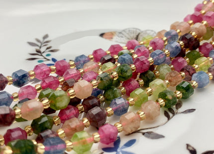 5x6mm 7x8mm Faceted Energy Prism Cut Tourmaline Gemstone Genuine Double Terminated Points Pink Green Blue Tourmaline Beads #3660