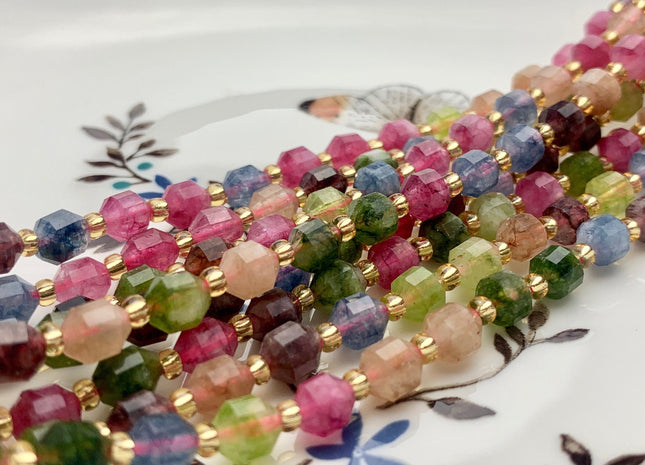 5x6mm 7x8mm Faceted Energy Prism Cut Tourmaline Gemstone Genuine Double Terminated Points Pink Green Blue Tourmaline Beads #3660