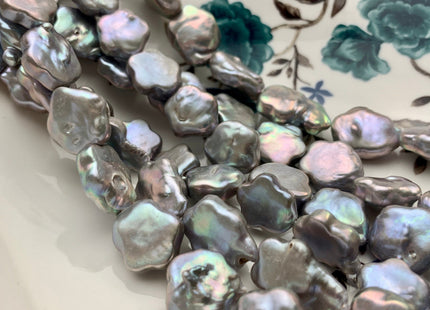 13-15 mm AAA Very Rare Pinkish Gray Color Flower Shape Freshwater Coin Pearl Beads High Luster Flower Thick Coin Pearl 25-26 Pieces #P1355
