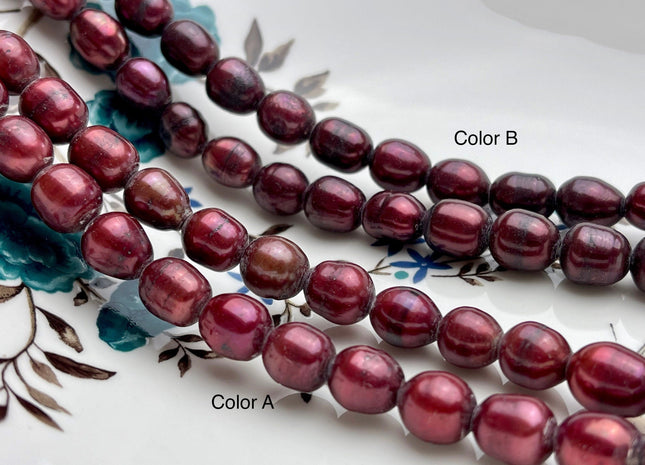 10-11x12 mm Rice / Oval Dark Red OR Cranberry Large Hole Freshwater Pearl Hole Size 2 mm, Large Hole Red Pearl Beads #134