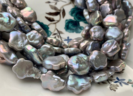 13-15 mm AAA Very Rare Pinkish Gray Color Flower Shape Freshwater Coin Pearl Beads High Luster Flower Thick Coin Pearl 25-26 Pieces #P1355