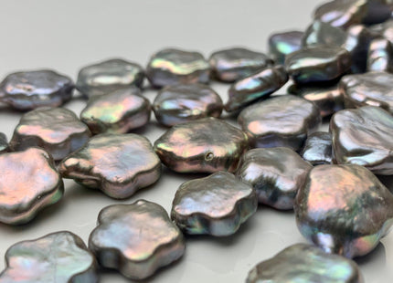 13-15 mm AAA Very Rare Pinkish Gray Color Flower Shape Freshwater Coin Pearl Beads High Luster Flower Thick Coin Pearl 25-26 Pieces #P1355