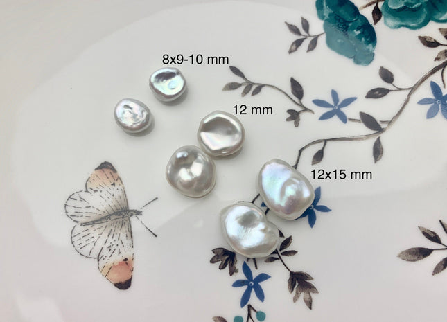 One Pair 8-15mm AAAA Natural White Flat Keshi Freshwater Pearl Half Drilled Matching Earring Very Rare High Luster Cornflake Pearls #1343