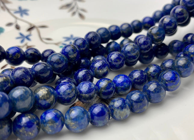 6mm 8mm 10mm Large Hole Natural Color Lapis Gemstone Beads Hole Size 2.0 mm Natural Blue Lapis Beads 8 Inches Strand #2840