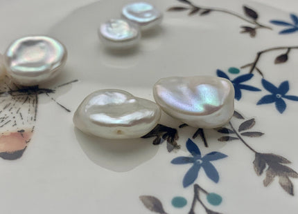 One Pair 8-15mm AAAA Natural White Flat Keshi Freshwater Pearl Half Drilled Matching Earring Very Rare High Luster Cornflake Pearls #1343