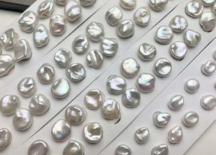 One Pair 8-15mm AAAA Natural White Flat Keshi Freshwater Pearl Half Drilled Matching Earring Very Rare High Luster Cornflake Pearls #1343