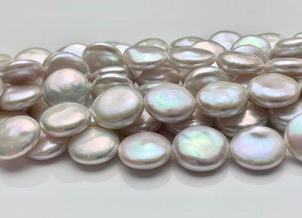 12-14mm AAAAA High Luster Top Quality Natural White Coin Freshwater Pearls Genuine Very Rare Round Coin Pearl 8 Inches 14 Beads #P1675