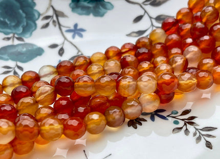 8mm 10mm Faceted Round Carnelian Color Agate Gemstone Beads Orange Red Agate Gemstone Loose Beads 14 Inches Strand #3842