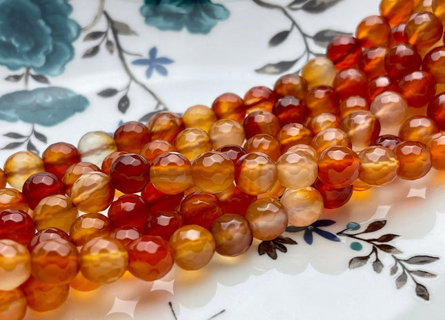 8mm 10mm Faceted Round Carnelian Color Agate Gemstone Beads Orange Red Agate Gemstone Loose Beads 14 Inches Strand #3842