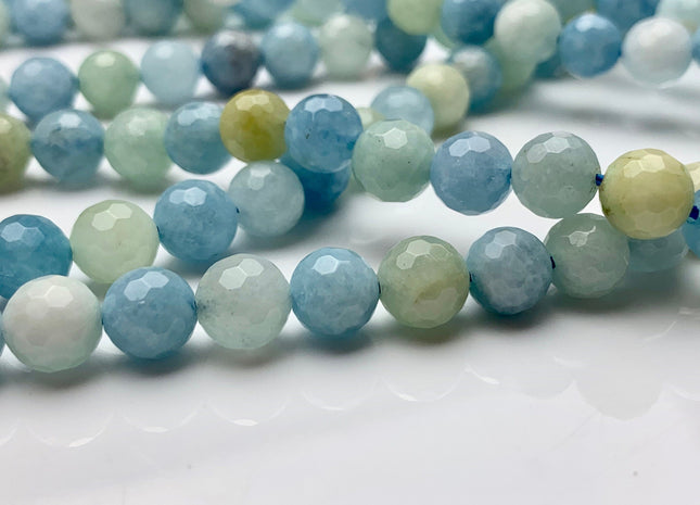 WHOLESALE 6mm 8mm Natural Color Faceted Round Aquamarine Gemstone Beads Genuine Natural Multi Color Aquamarine Gemstone Loose Beads #2410
