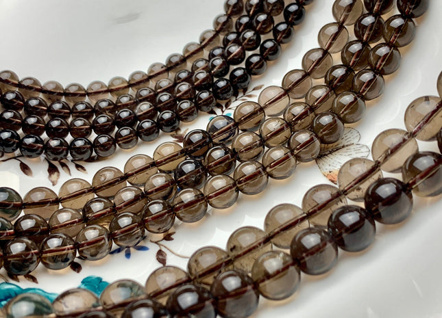 4mm 6mm 8mm 10mm 12mm Smooth Round Smoky Quartz Gemstone 14.5 Inches #3507