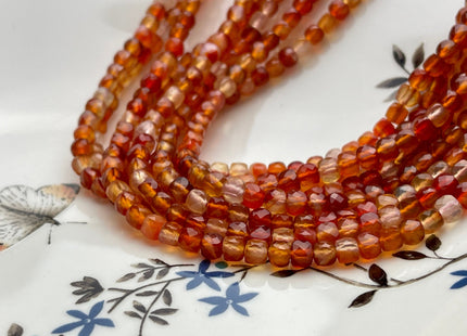 4-5mm Micro Faceted Cube Dice Square Shape Carnelian Bead Genuine Diamond Cut Orange Red Gemstone Beads 15.5 Inches #4108