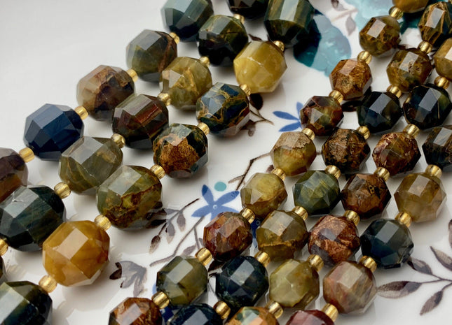 7x8mm 11x12mm AAA Half Strand Faceted Energy Prism Cut Pietersite Gemstone Genuine Double Terminated Points Multi Brown Pietersite #3667
