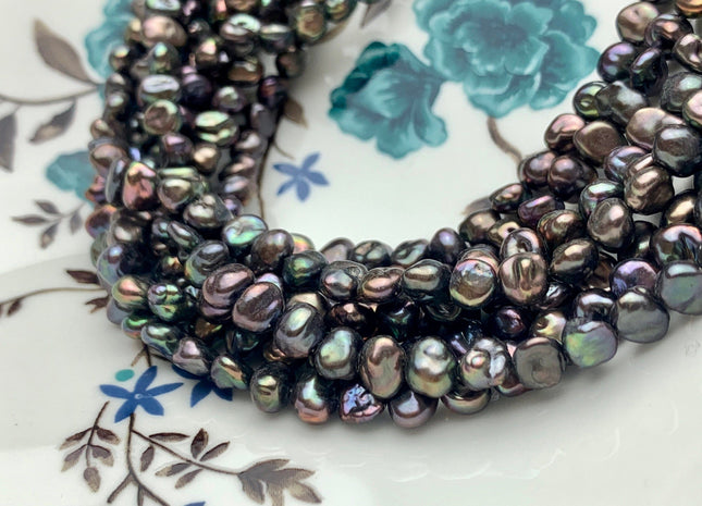 5-6 mm AA Peacock Color Keshi Nugget Freshwater Pearl Beads Center Drilled Keshi Pearls Genuine Rare Tiny Keshi Nugget Pearls #P1347