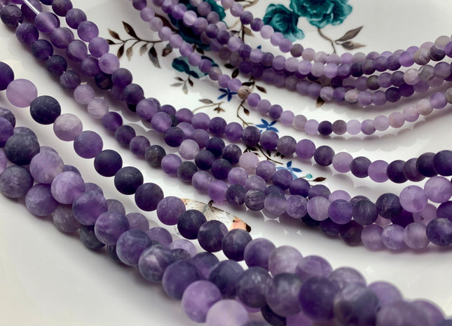 6mm 8mm 10mm Large Hole Natural Color Round Matte Amethyst Gemstone Beads Hole Size 2.0mm Natural Purple Amethyst 14-14.5 Inches #2842
