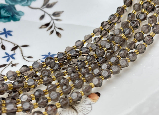 6 mm Faceted Star Cut Smoky Quartz Gemstone Beads Genuine Faceted Dark Brown Quartz Gemstone Loose Beads 15 Inches Strand 50 Beads #4187