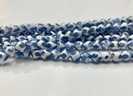 6mm 8mm AAA DZI Tibetan Agate Faceted Round Blue And White Football Tibetan Agate Gemstone Loose Beads #2566
